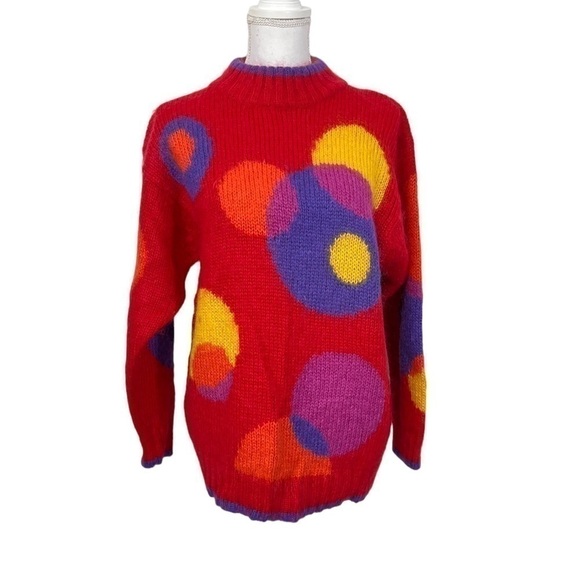 Vintage Mohair Blend Fuzzy Soft Pop Art 80s 90s Women Sweater - Picture 1 of 10
